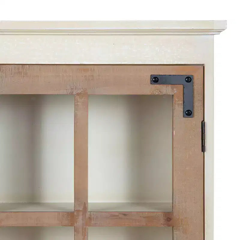 Pensile da Parete in Legno Bianco Invecchiato con Anta in Vetro, 3 Ripiani, 1 Persona