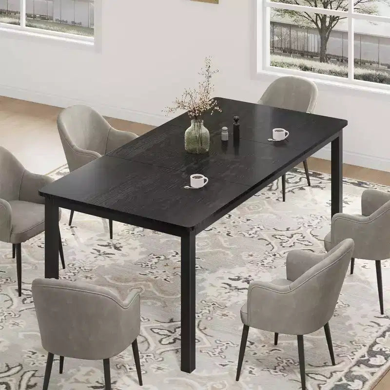 Industrial 68-Seater Mortise & Tenon Dining Table, Rectangular Wooden Top with Sturdy Metal Legs, Modern Chamfered Edges & Rounded Corners