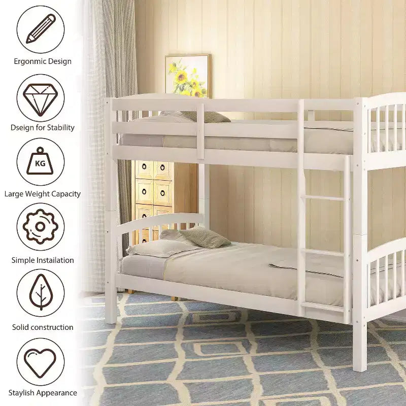 Letto a castello in legno bianco per 2 persone