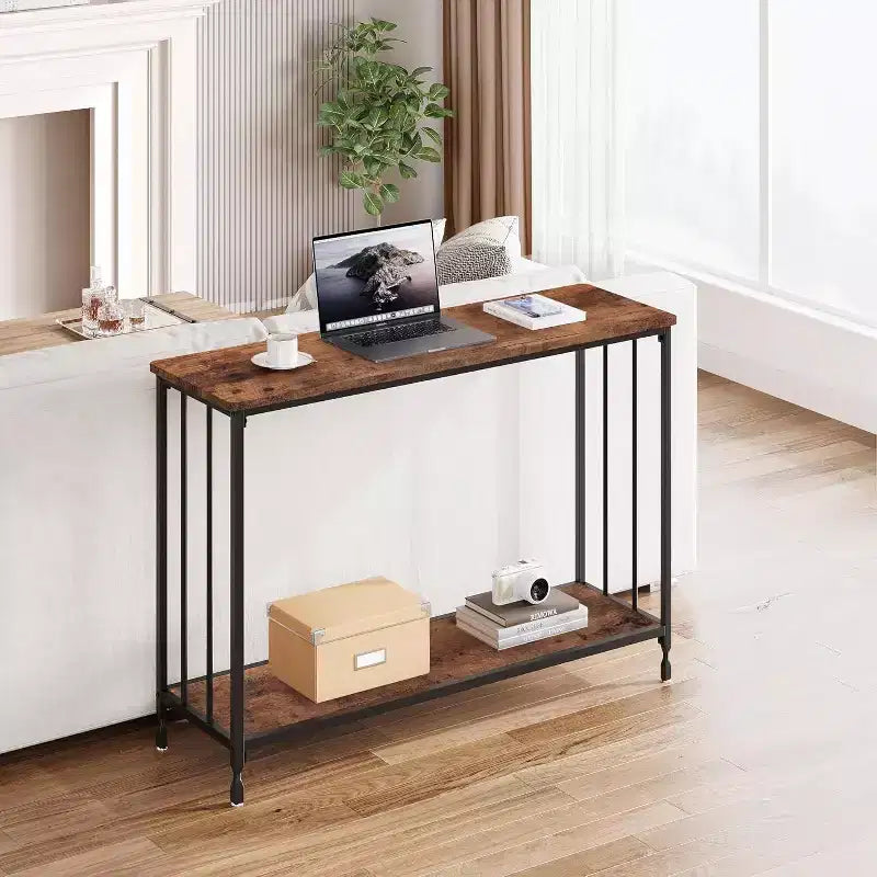 Consolle Sottile con Ripiano Portaoggetti, Stile Industriale – Grigio / Colore Retrò, Uso Singolo