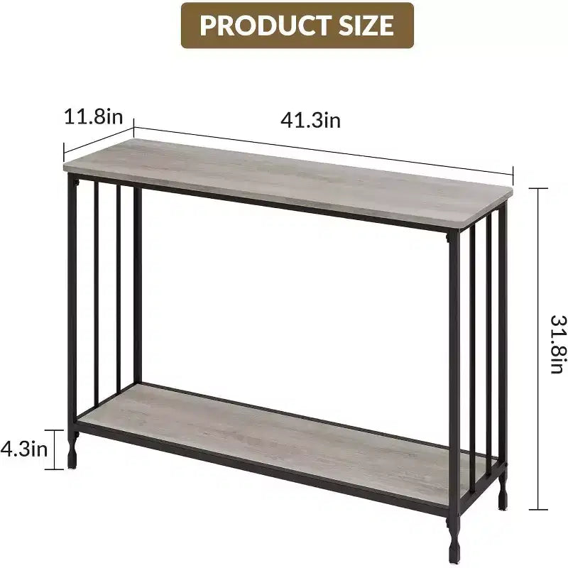 Consolle Sottile con Ripiano Portaoggetti, Stile Industriale – Grigio / Colore Retrò, Uso Singolo