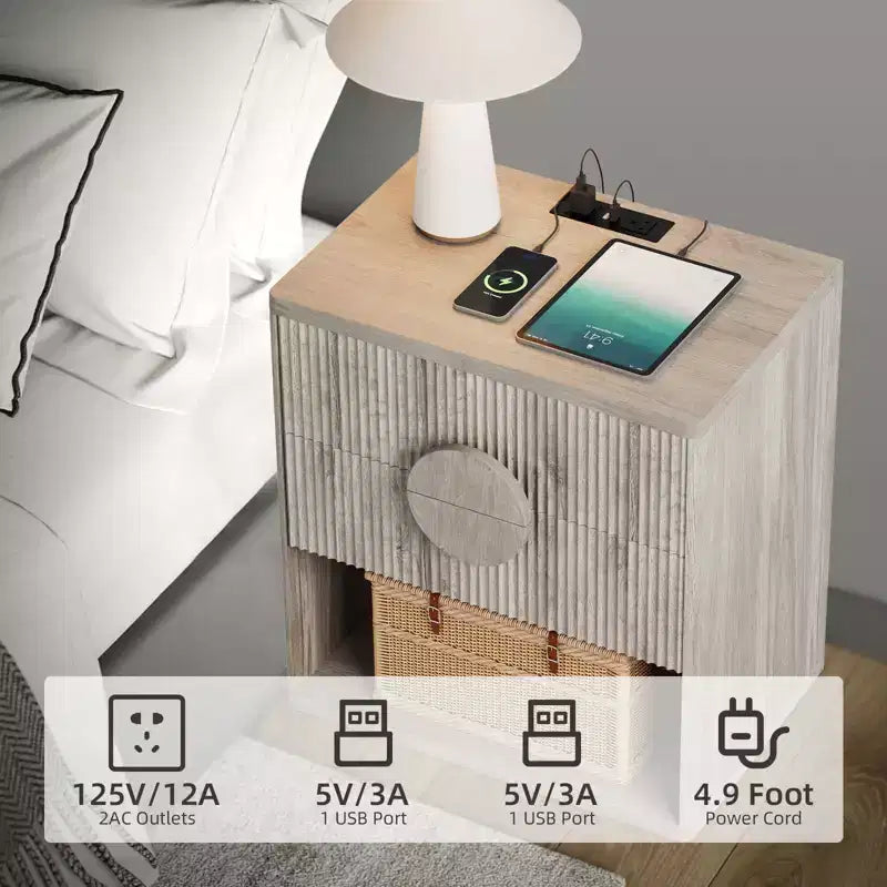 Comodino a 1 cassetto con motivo a onde – Per 1 Persona