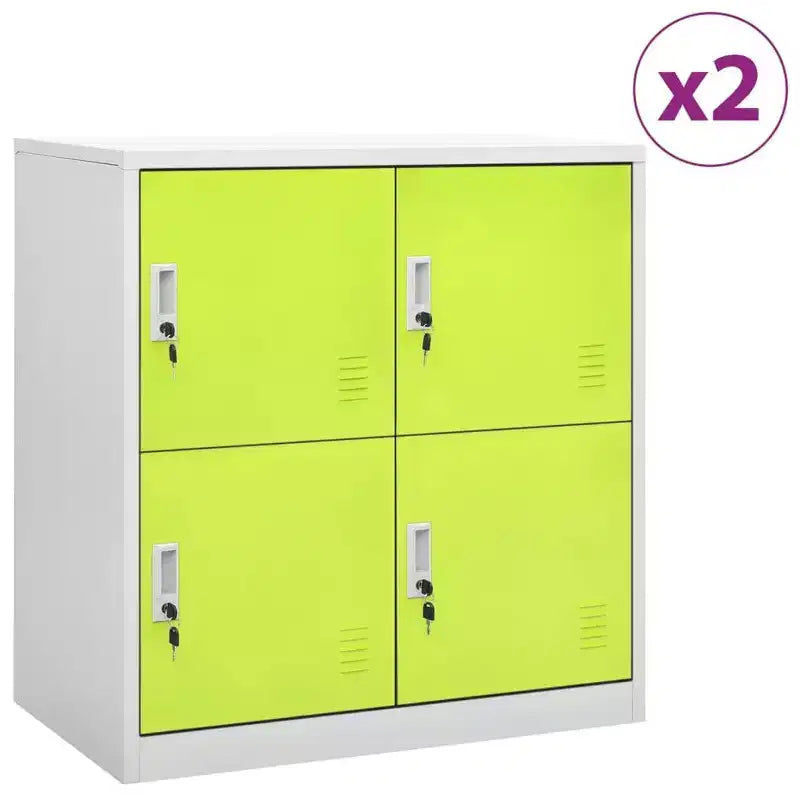 Set di 2 armadietti in metallo grigio chiaro e verde con 8 ante