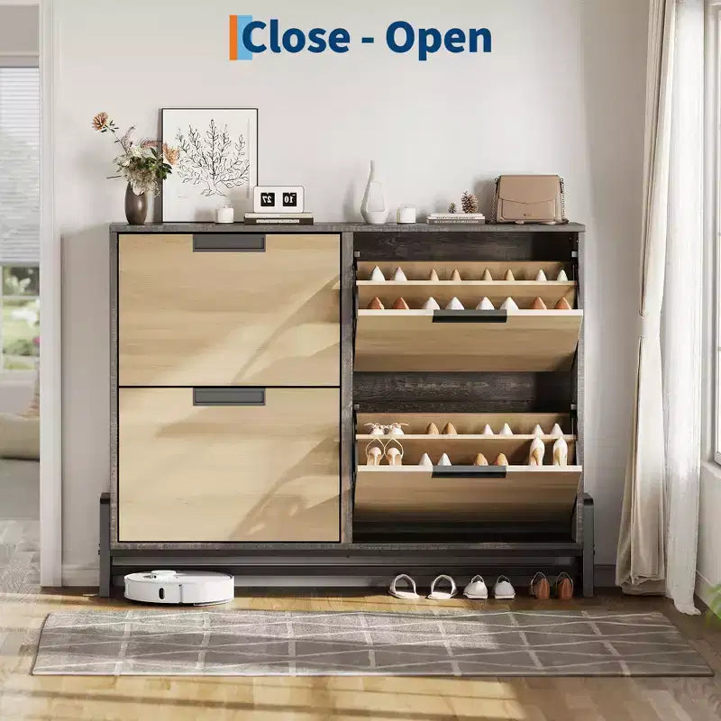 Scarpiera Natural Oak a 4 cassetti a ribalta, 40 paia