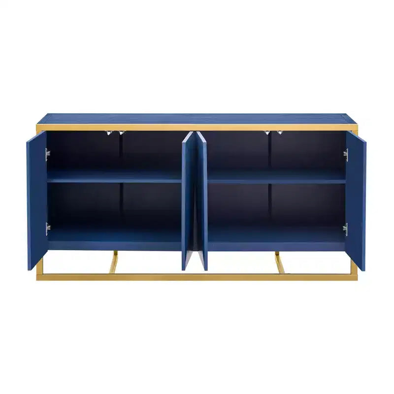 Madia moderna con ante a chiusura ammortizzata e gambe in metallo – Nero / Blu Navy / Naturale, 3 stili, 4 posti