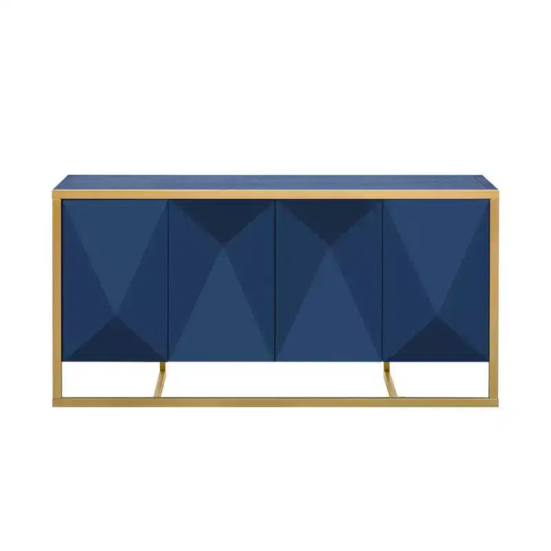 Madia moderna con ante a chiusura ammortizzata e gambe in metallo – Nero / Blu Navy / Naturale, 3 stili, 4 posti