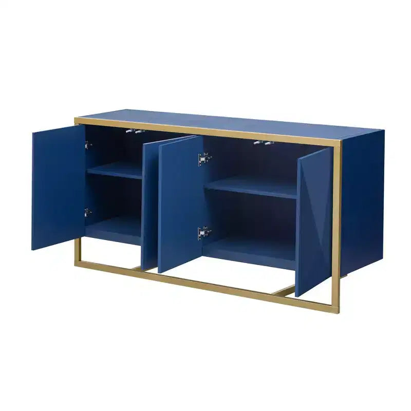 Madia moderna con ante a chiusura ammortizzata e gambe in metallo – Nero / Blu Navy / Naturale, 3 stili, 4 posti