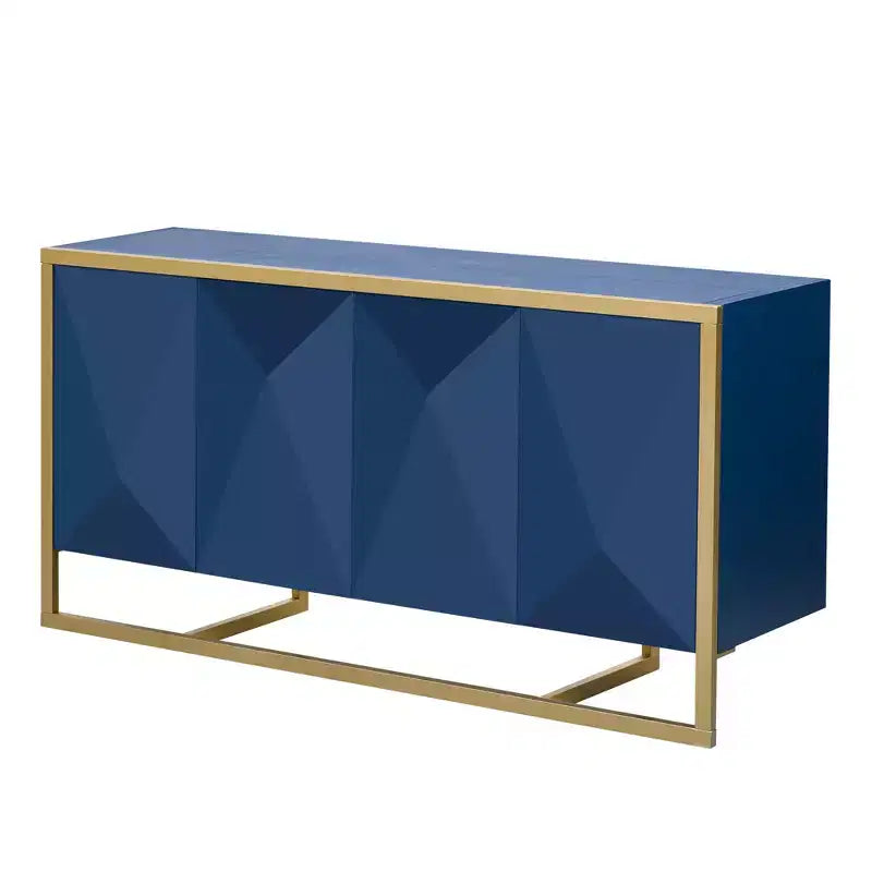 Madia moderna con ante a chiusura ammortizzata e gambe in metallo – Nero / Blu Navy / Naturale, 3 stili, 4 posti