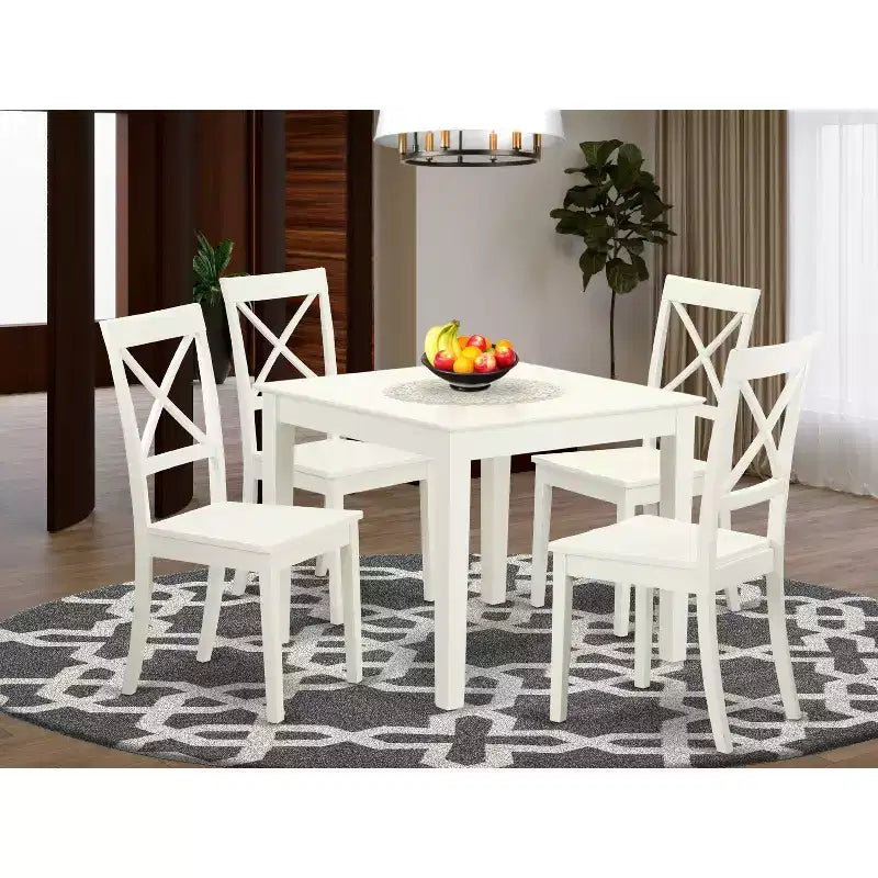 HomeStock Belmont Square Kitchen Table And Wood Kitchen Dining Chairs, Linen White
