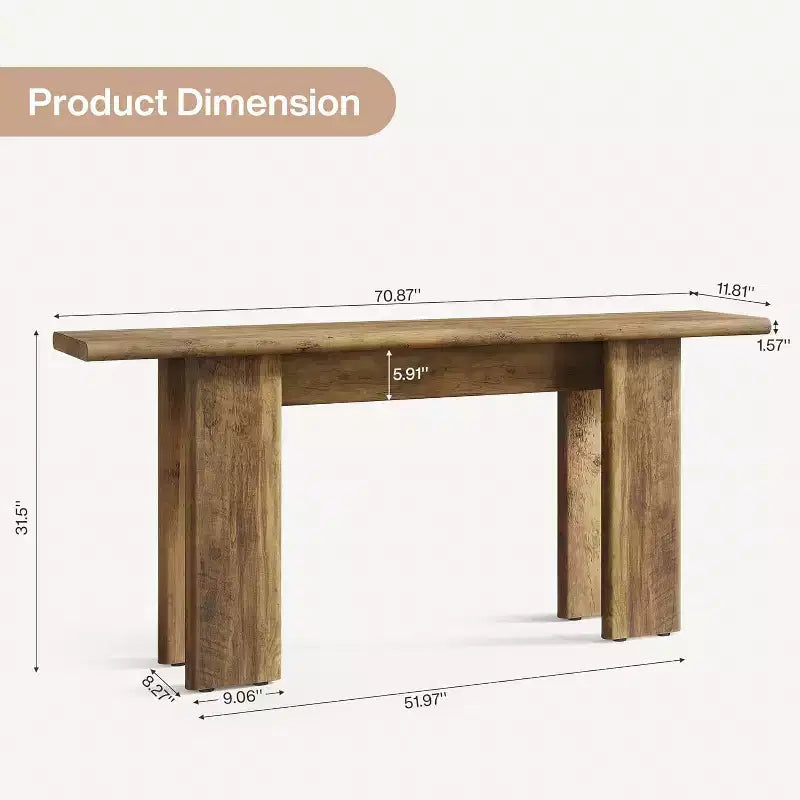 Tavolo Consolle Marrone Rustico, Extra Lungo, per 1-2 Persone, 180 cm