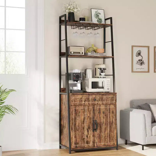 70.8Bakers Rack with Drawer Cabinet Tall Bar Cabinet Industrial Kitchen Stand