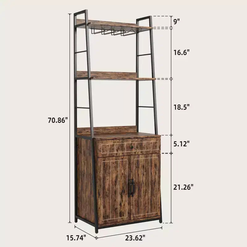 Scaffale da Panettiere a 5 Ripiani Nero con Armadietto, Cassetto e Porta Bicchieri, per 1-2 Utenti