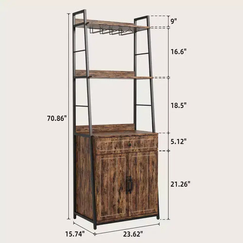 Scaffale da Panettiere a 5 Ripiani Nero con Armadietto, Cassetto e Porta Bicchieri, per 1-2 Utenti