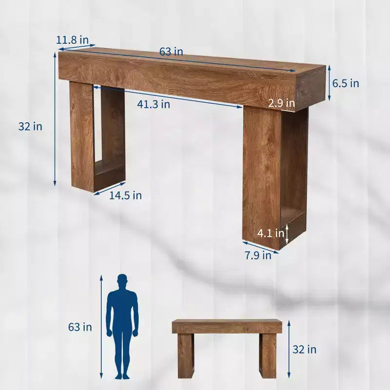 Tavolo consolle in legno rustico marrone, 160 cm, tavolo da divano stretto per ingresso con ripiano portaoggetti