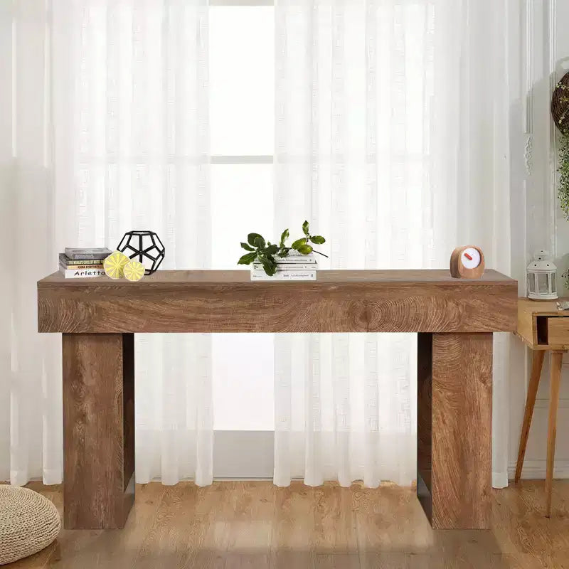 Tavolo consolle in legno rustico marrone, 160 cm, tavolo da divano stretto per ingresso con ripiano portaoggetti