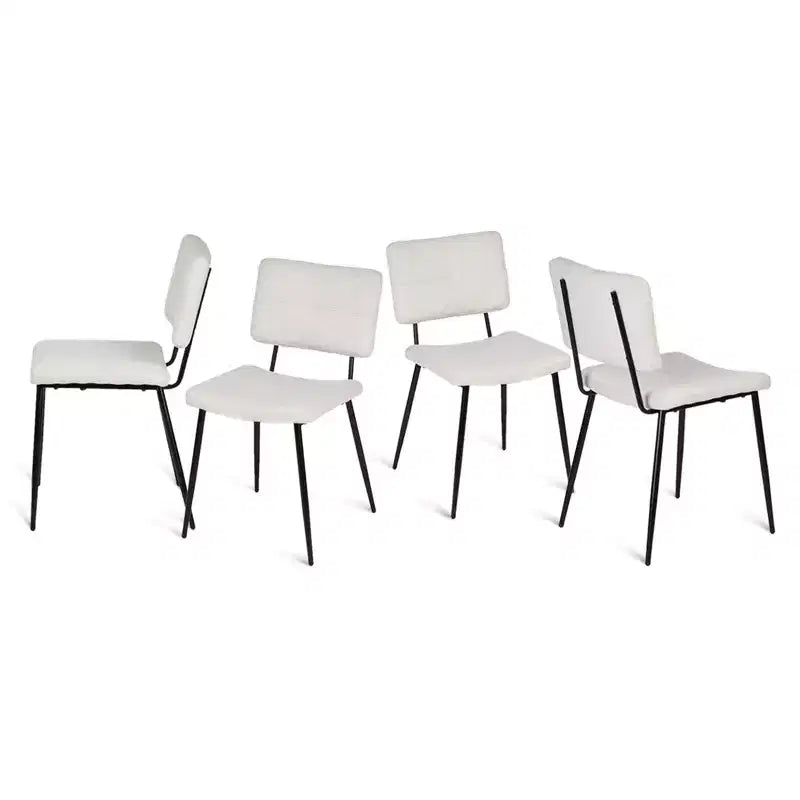 Sedie da pranzo imbottite in tessuto beige, set da 4, senza braccioli, gambe in metallo nero