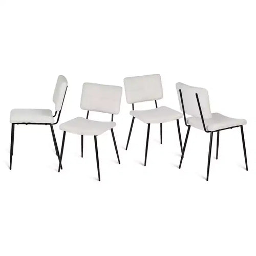 Sedie da pranzo imbottite in tessuto beige, set da 4, senza braccioli, gambe in metallo nero