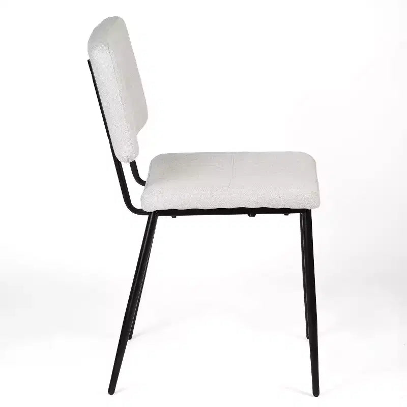 Sedie da pranzo imbottite in tessuto beige, set da 4, senza braccioli, gambe in metallo nero