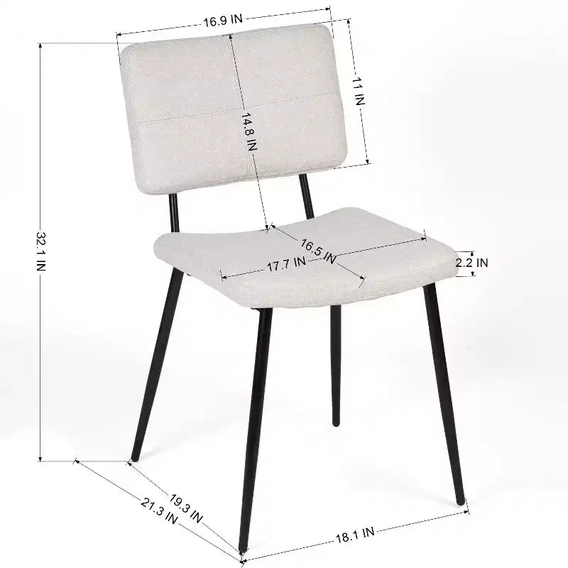 Sedie da pranzo imbottite in tessuto beige, set da 4, senza braccioli, gambe in metallo nero
