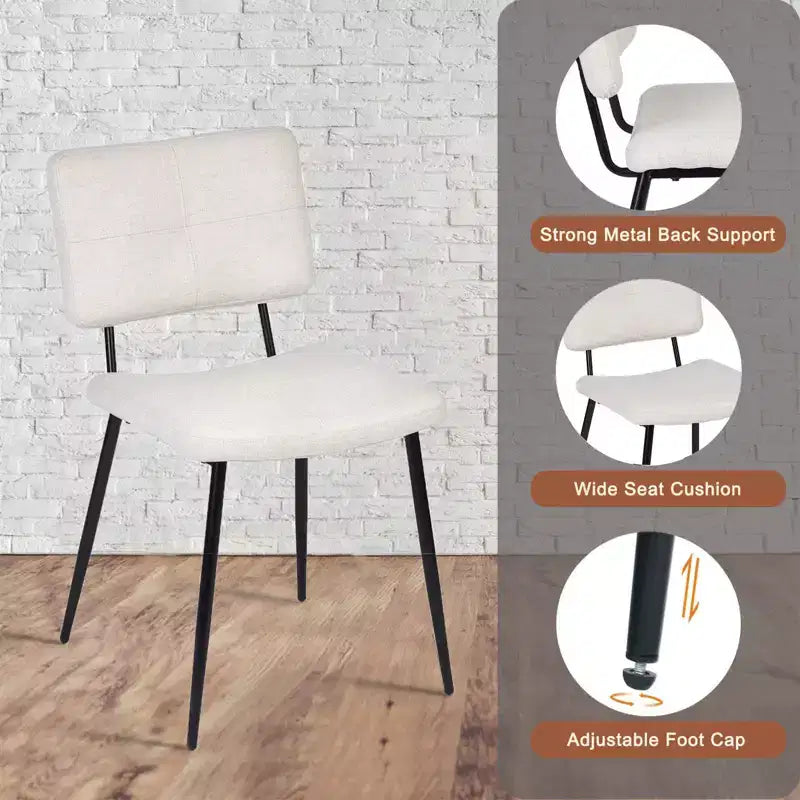 Sedie da pranzo imbottite in tessuto beige, set da 4, senza braccioli, gambe in metallo nero