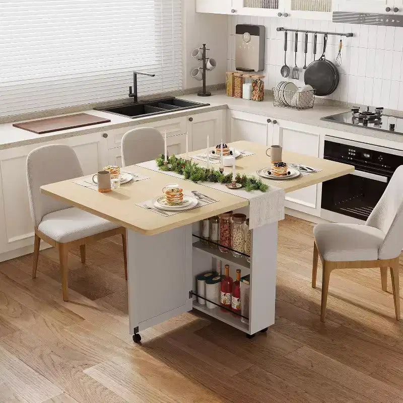 Tavolo da pranzo pieghevole con contenitore, noce / bianco+legno, 4 posti