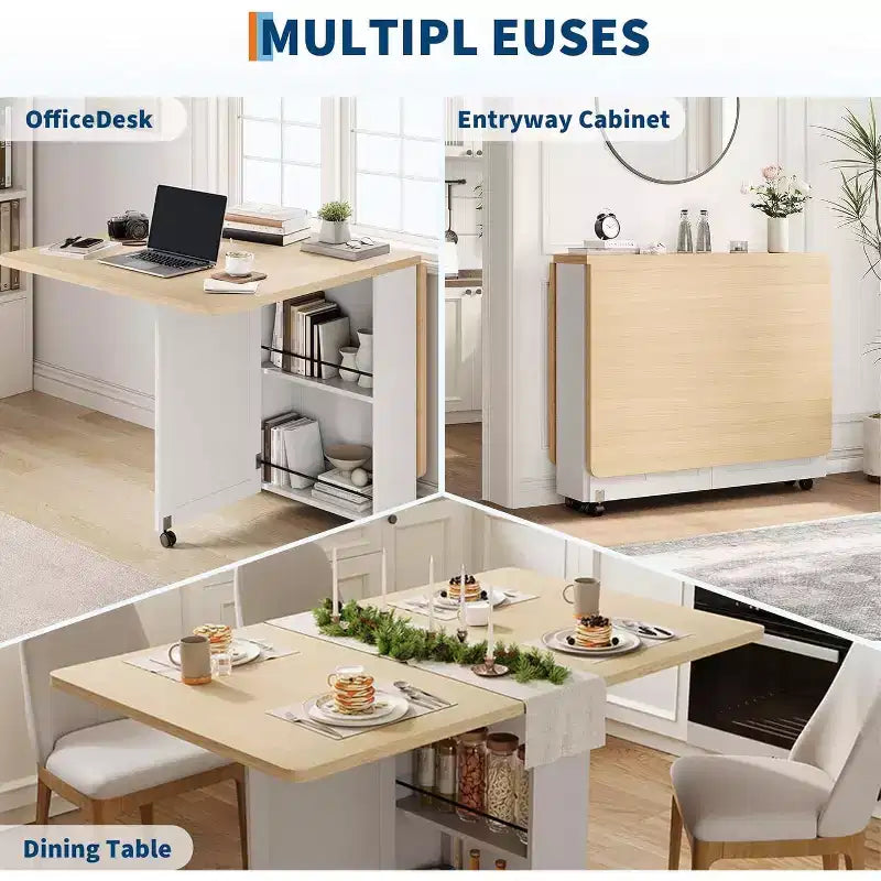 Tavolo da pranzo pieghevole con contenitore, noce / bianco+legno, 4 posti