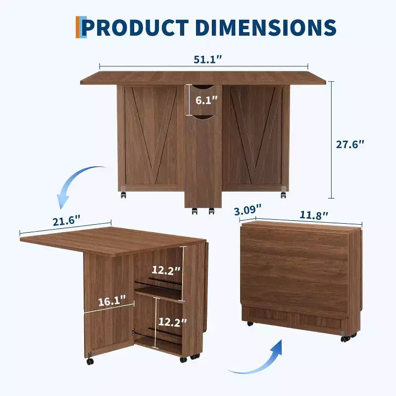 Tavolo da pranzo pieghevole con contenitore, noce / bianco+legno, 4 posti