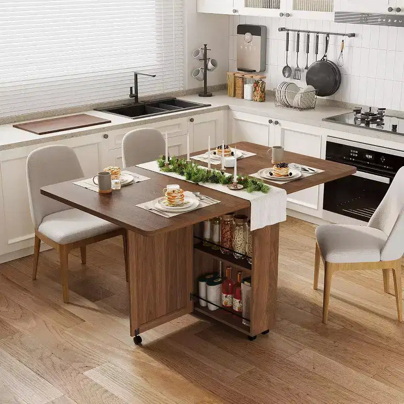 Tavolo da pranzo pieghevole con contenitore, noce / bianco+legno, 4 posti