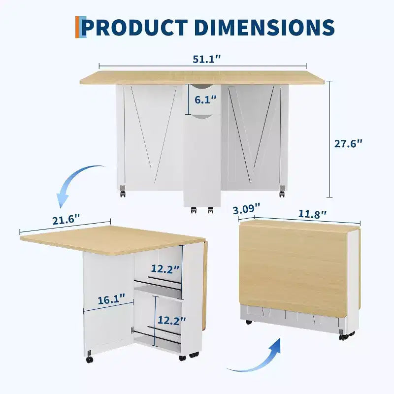 Tavolo da pranzo pieghevole con contenitore, noce / bianco+legno, 4 posti