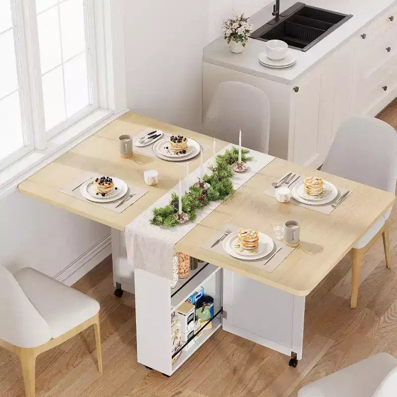 Tavolo da pranzo pieghevole con contenitore, noce / bianco+legno, 4 posti