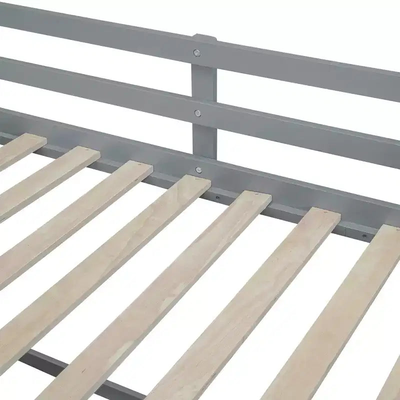 Letto a soppalco basso per una persona con scrivania, mensole e lavagna – Espresso / Grigio / Bianco