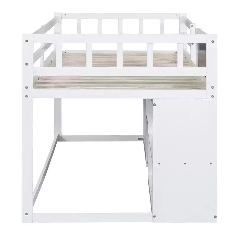 Letto a soppalco basso per una persona con scrivania, mensole e lavagna – Espresso / Grigio / Bianco