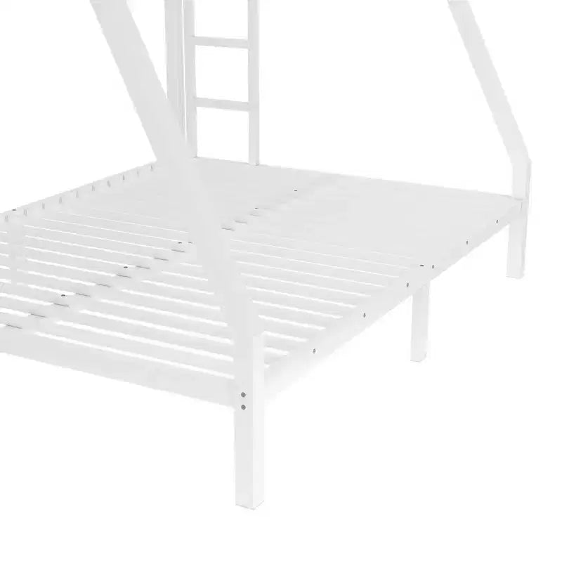 Letto a castello in metallo bianco, da una piazza e mezza sopra e matrimoniale sotto, per 2 persone