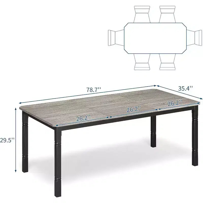 Tavolo da pranzo rettangolare, Nero/Bianco, Legno e Metallo, 6 posti, 200 cm