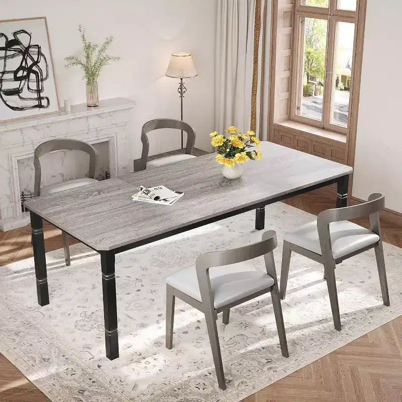 Tavolo da pranzo rettangolare, Nero/Bianco, Legno e Metallo, 6 posti, 200 cm