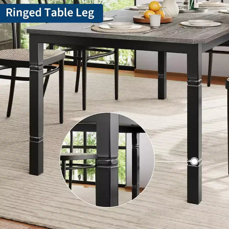 Tavolo da pranzo rettangolare, Nero/Bianco, Legno e Metallo, 6 posti, 200 cm