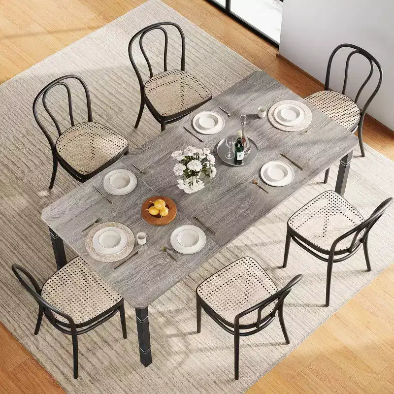 Tavolo da pranzo rettangolare, Nero/Bianco, Legno e Metallo, 6 posti, 200 cm