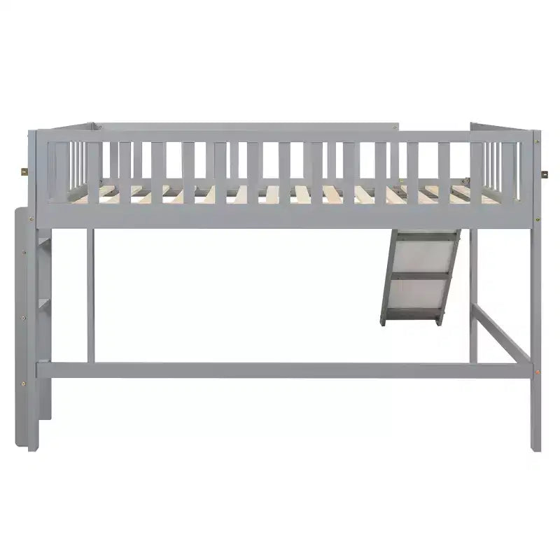 Letto a soppalco basso grigio/bianco con scivolo e sponda, per bambini singolo/matrimoniale, 1 posto letto