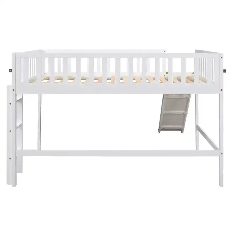 Letto a soppalco basso grigio/bianco con scivolo e sponda, per bambini singolo/matrimoniale, 1 posto letto