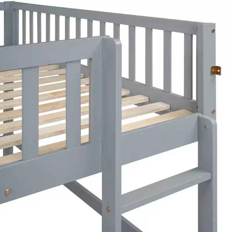 Letto a soppalco basso grigio/bianco con scivolo e sponda, per bambini singolo/matrimoniale, 1 posto letto