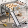 Low Loft Bed with Slide, Kids WoodenLoft Bed Frame with High Guardrail for Girls Boys
