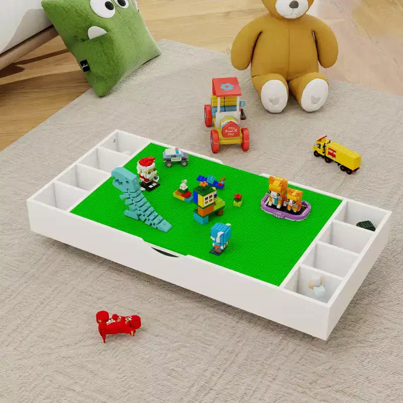 Tavolo da gioco 2-in-1 bianco con ruote e contenitore per 1-2 bambini