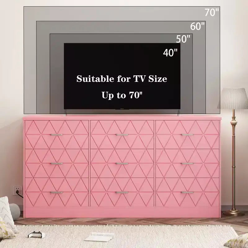 Cassettiera moderna a 9 cassetti con presa di corrente — Nero / Rosa / Bianco, Adatta per 1