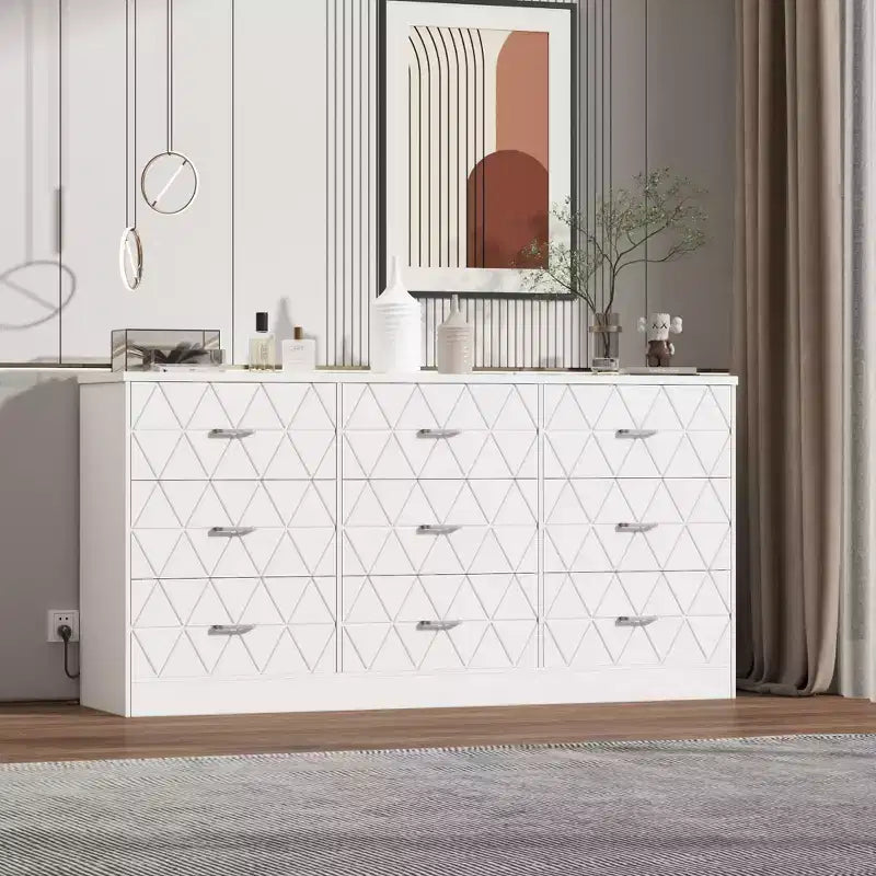 Cassettiera moderna a 9 cassetti con presa di corrente — Nero / Rosa / Bianco, Adatta per 1