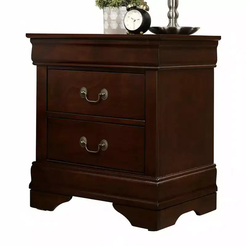 Comodino tradizionale in legno a 2 cassetti color espresso