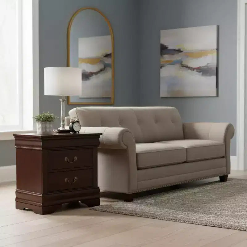 Comodino tradizionale in legno a 2 cassetti color espresso