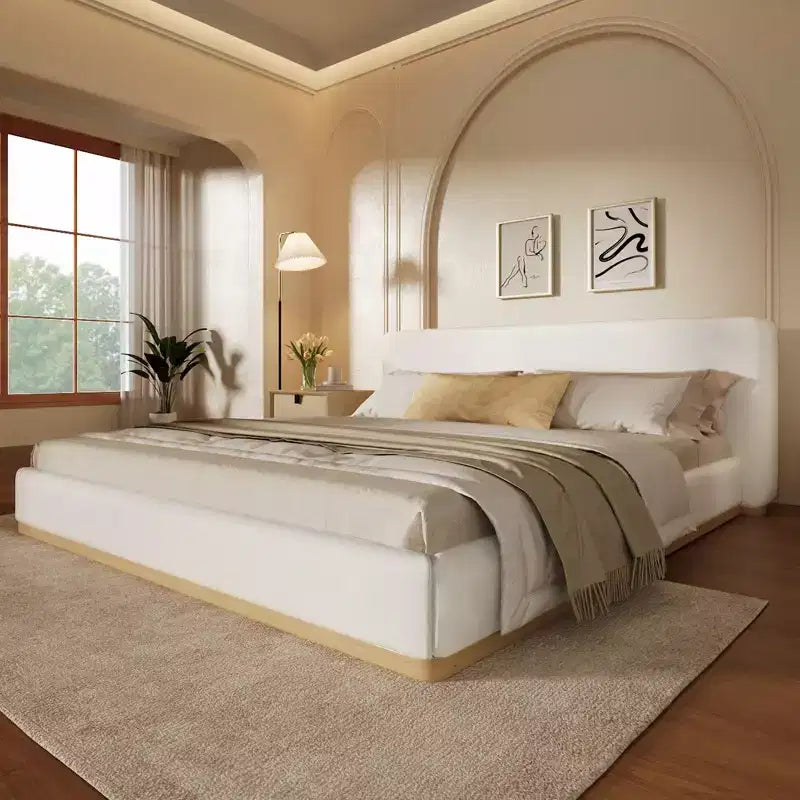 Struttura letto imbottita in velluto bianco – Queen/King, per 1-2 persone
