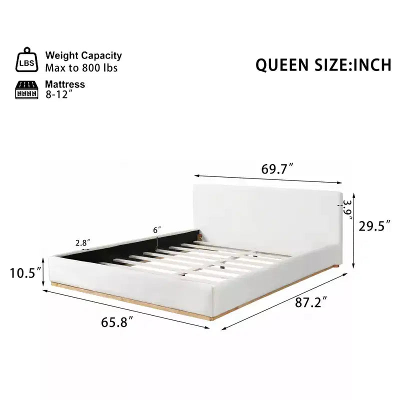 Struttura letto imbottita in velluto bianco – Queen/King, per 1-2 persone