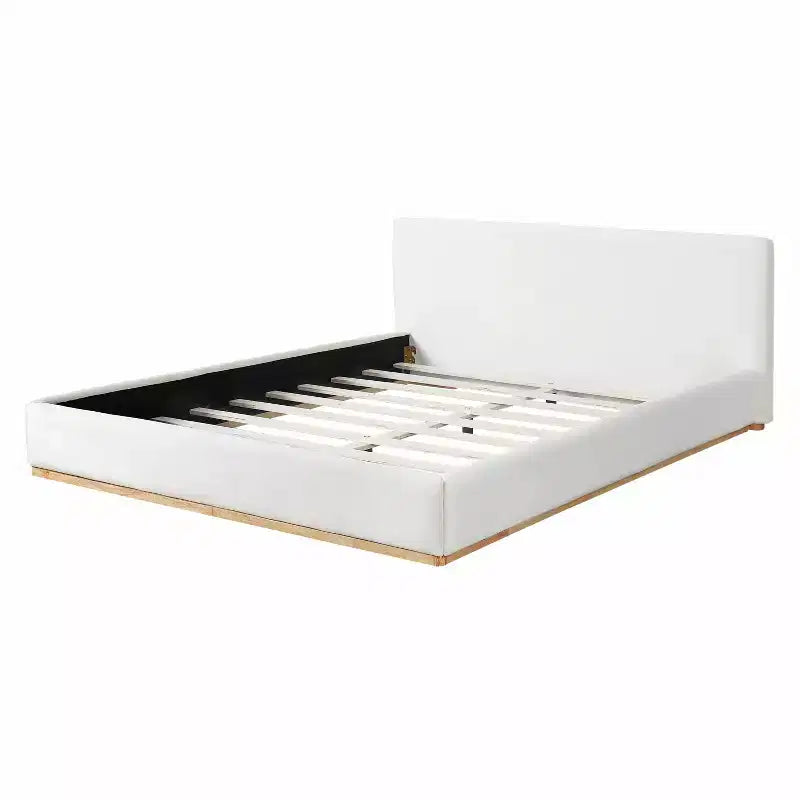 Struttura letto imbottita in velluto bianco – Queen/King, per 1-2 persone