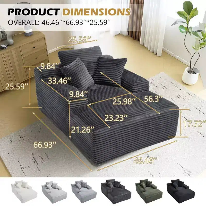 Divano-futon da pavimento oversize in velluto con cuscini – 2 posti, vari colori
